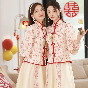 Китайское платье подружки невесты, Новое винтажное платье сестры невесты в китайском стиле большого размера, групповой костюм подружки невесты, женский костюм
