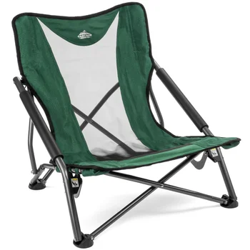 Компактный Низкопрофильный Походный стул Cascade Mountain Tech с чехлом для переноски - Зеленый Походный стул с откидной спинкой
