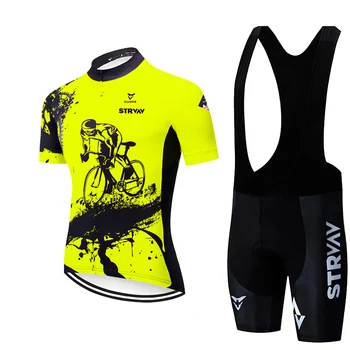 Комплект велосипедной майки STRVAV 2022 Team Greatful, Велосипедная одежда, Летний велосипедный костюм с коротким рукавом, Мужской комплект из верхней и нижней части, нагрудника и шорт