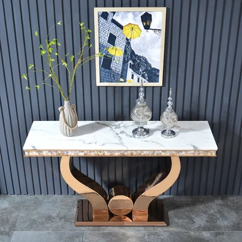 Легкий роскошный столик на веранде, Современный минималистичный Узкий Мраморный столик для прихожей из нержавеющей стали, Мебель для гостиной