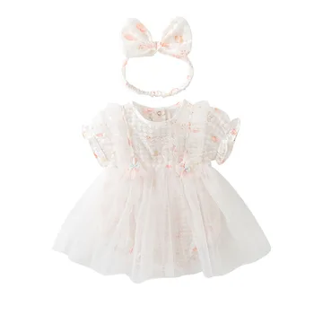 Летние детские боди для Малышей, Кружевная Цельнокроеная Одежда с цветочным принтом для девочек от 0 до 2 лет