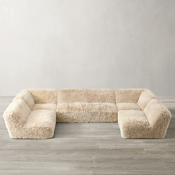 Мебель для дома, завернутая в роскошную длинношерстную овчину, U-образный диван из овчины, секционный диван для гостиной