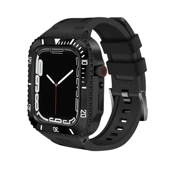 Модифицирующий Комплект Ремешок Для Apple Watch Band 45 мм 44 мм Металлический Корпус + Керамический Бампер Mod Kit Чехол iWatch 8 7 6 5 4 SE Резиновый ремень