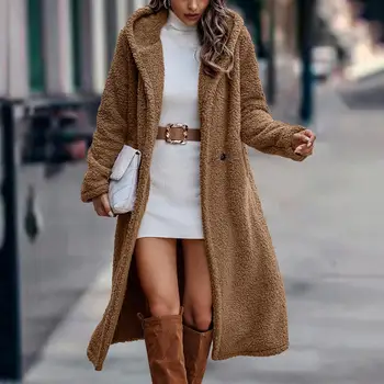 Модное зимнее пальто, шапка, шерстяное женское зимнее пальто с карманами, Мягкое зимнее пальто