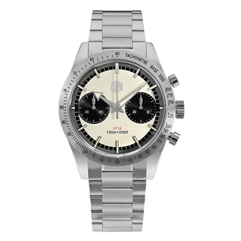 Мужские часы San Martin с хронографом Класса Люкс SM57 Panda, механические наручные часы с ручным заводом, Сапфировые 100 м, Водонепроницаемые, светящиеся ST1901