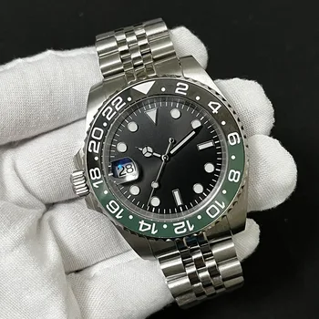Мужские часы для левой руки Механизм NH35, Сапфировое стекло, Зеленый Светящийся Юбилейный браслет, Классические водонепроницаемые автоматические наручные часы