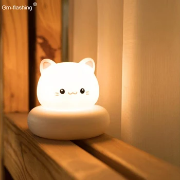 Мультяшный Кот, Кролик, Медведь, Спящий Ребенок, Светодиодные Ночники, Ночная лампа для чтения с регулируемой яркостью USB, с сенсорным выключателем, Настольная лампа для спальни