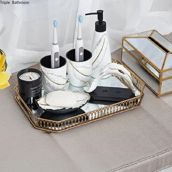 Набор из пяти предметов, Керамический Диспенсер для жидкого мыла в европейском Стиле, Чашка для полоскания, Мыльница, Зубная щетка, Держатель для Аксессуаров для ванной комнаты