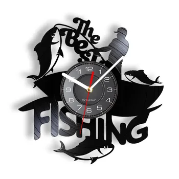 Настенные часы с виниловой пластинкой для Рыбалки, домашний декор, часы для Мужчин, настенные часы с рыбой в пещерной комнате, сделанные из настоящей виниловой пластинки, подарок Рыбака
