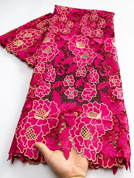 Нигерийская Кордовая Гипюровая Кружевная ткань 2023 Высококачественная Африканская Кружевная ткань, Водорастворимая Роскошное Платье для женщин на Свадьбу A3479