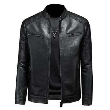 Новая брендовая одежда, Мужская кожаная куртка из искусственной кожи, Модные Весенне-Осенние Куртки из искусственной кожи, Приталенные мужские мотоциклетные пальто S-4XL