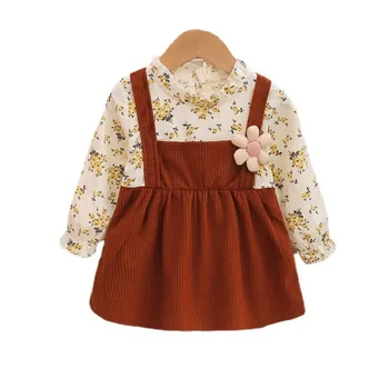 Новая весенне-осенняя одежда для маленьких девочек, Детское Милое Модное платье с принтом, Повседневный костюм для малышей, Детская спортивная одежда