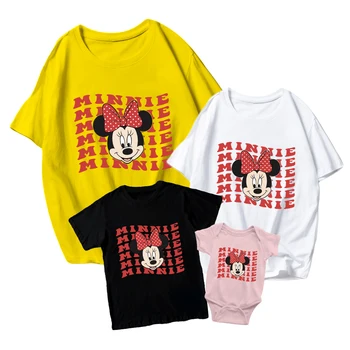 Новая футболка Disney's с мультяшным принтом Минни, Одежда для родителей и детей На троих или четверых Взрослых, Унисекс, Повседневная Модная Летняя одежда с короткими рукавами