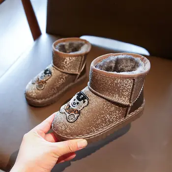 Новые зимние детские зимние ботинки с милым медведем для девочек, Короткие нескользящие ботинки для малышей, плюс бархатные утепленные детские спортивные ботинки, Детские ботинки