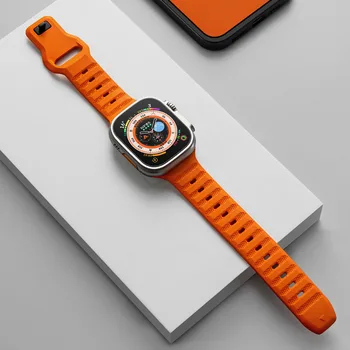 Оранжевый Спортивный ремешок для Apple Watch Ultra 49 мм 8 7 45 мм из фторопластомера FKM с застежкой на булавки и вытачки аксессуары