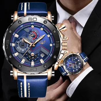 Оригинальные мужские часы LIGE с большим циферблатом, кожаным ремешком, датой, мужские деловые мужские часы, водонепроницаемые роскошные мужские наручные часы для мужчин