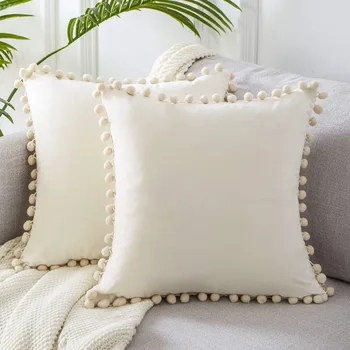 Подушка наволочка Мягкая бархатная декоративная подушка с шариком Домашний декор для дивана, наволочка для спальни, голубая розовая подушка