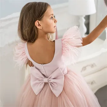 Пышное Розовое платье с цветочным узором для девочек, платье Принцессы с жемчужными рукавами, Платье на День Рождения для девочек, Платье для Маленьких девочек, Платье для Первого причастия