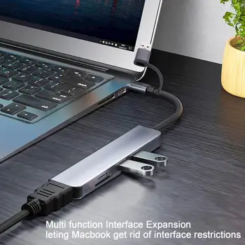 Разветвитель USB Type-C с питанием 5 в 1, Мини-адаптер стабильного драйвера USB C Dongle, Совместимый с мобильными телефонами, ноутбуками, планшетами