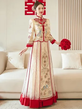 Ретро Блестки, Вышивка Бисером, Китайский Женский Свадебный Чонсам, Традиционное Винтажное Восточное Платье Ципао, Элегантное Платье Невесты