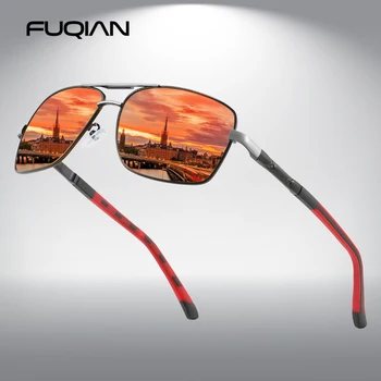 Роскошные Квадратные поляризованные мужские солнцезащитные очки FUQIAN, высококачественные солнцезащитные очки для вождения с антибликовым покрытием Для мужчин, зеркальные оттенки UV400