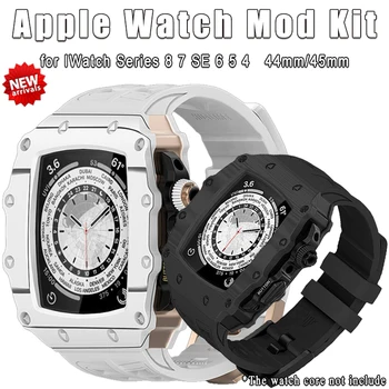 Роскошный Чехол из Углеродного волокна для Apple Watch Band 44 мм 45 мм Mod Kit Карбоновый чехол Силиконовый Ремешок для iWatch Series 8 7 6 SE 5 4