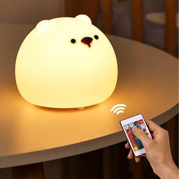Светодиодный ночник Детский Силиконовый светильник USB Перезаряжаемый сенсорный датчик Красочная лампа для Детской Спальни Прикроватная лампа с изображением животного медведя