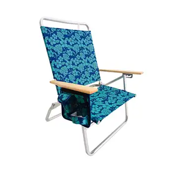 Складной пляжный стул с боковым карманом и сумкой для хранения, 3 положения откидывания, 275 фунтов Вместимость (синие цветы)