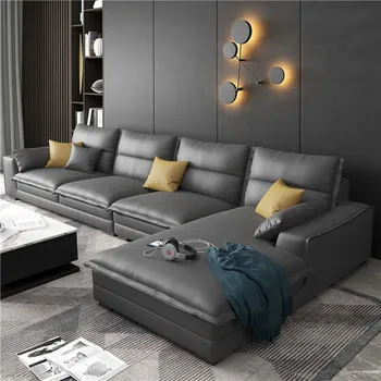 Современный диван для гостиной тканевый угловой диван с технологией без стирки, диван с прямым расположением из скандинавского латекса