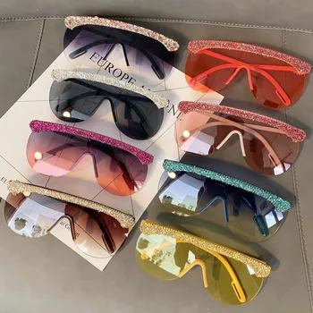 Солнцезащитные очки со стразами в полурамке большого размера, Женский модный дизайн, Солнцезащитные очки для путешествий на открытом воздухе, винтажные оттенки очков Uv400