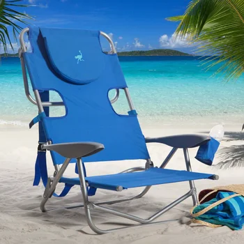 Стальной пляжный стул с рюкзаком из страуса 2023 - синий