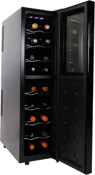 Тонкий двухзонный винный холодильник для бутылок, черный термоэлектрический винный холодильник, 1,9 куб. Фут (53 л) Отдельно стоящий Винный погреб, Красный, белый, Spar
