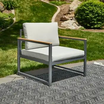 Уличный металлический стул с подушками для сиденья, серый