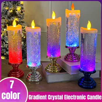 Фантазийные светодиодные свечи с 7-цветным градиентным кристаллом, электронные свечи, атмосфера вечеринки, украшения на Рождество, Свадьбу, День рождения