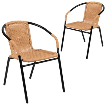 Флэш-мебель Lila, 2 упаковки, Бежевый Ротанговый стул для ресторана Внутри и снаружи, Садовый стул, Мебель для балкона, Мебель для патио