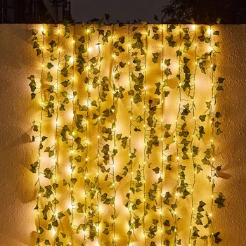 Цветочные Гирлянды с зелеными листьями, искусственная лоза, Сказочные огни, Рождественская елка, гирлянда на батарейках, светильник для прополки домашнего декора