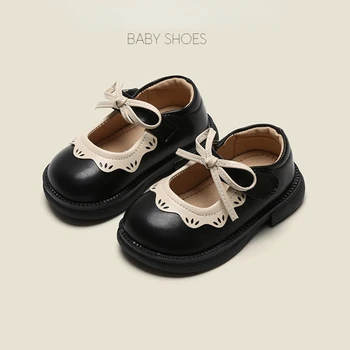 Черная кожаная обувь принцессы для маленьких девочек, мягкая противоскользящая обувь для маленьких девочек, Первые ходунки, новинка 2023 года, детская обувь Mary Janes