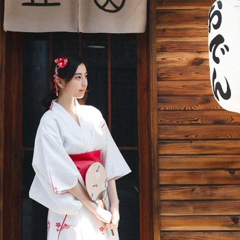 Элегантное Японское Кимоно Юката Женское Традиционное платье С Цветочным принтом Японская Униформа Хаори Винтажный Сценический костюм V3009